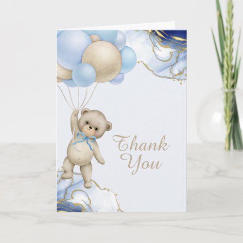 We can bearly wait royal blue gold abstract photo  thank you card