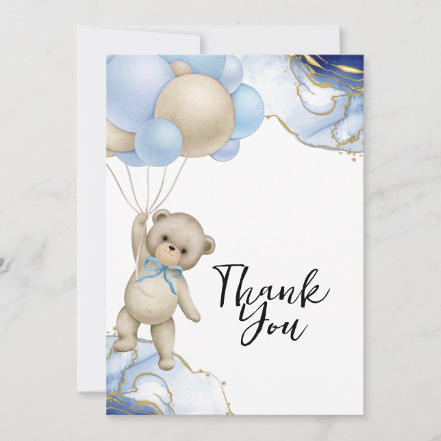 We can bearly wait royal blue gold abstract thank you card (Front)