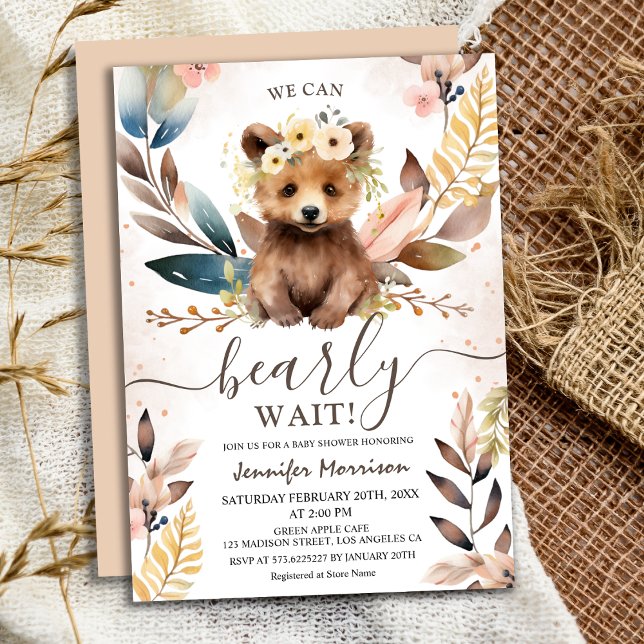 We Can Bearly Wait | Rustic Woodland Baby Shower Invitation (Creator Uploaded)