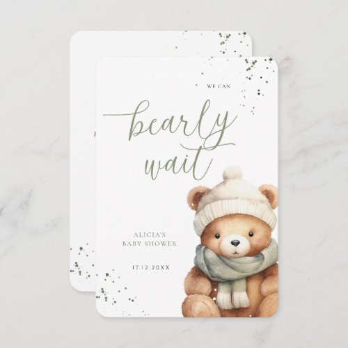 We Can Bearly Wait Sage and Beige Thank You Card