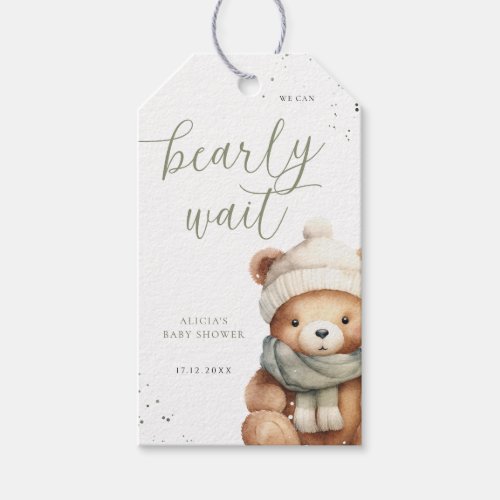 We Can Bearly Wait Sage Baby Shower Gift Tag