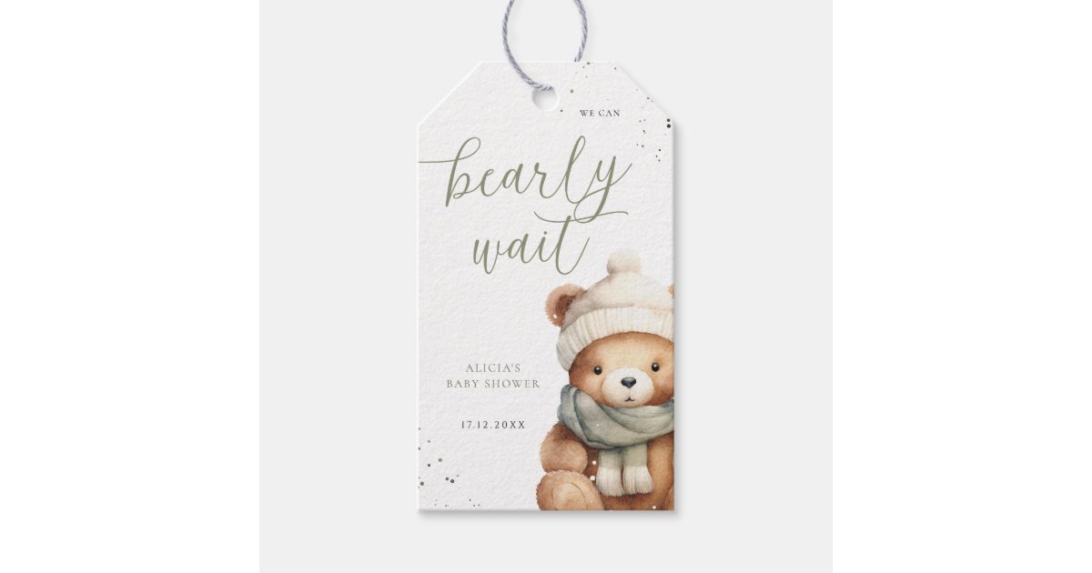 We Can Bearly Wait Sage Baby Shower Gift Tag