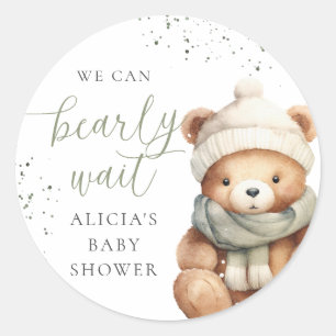 We Can Bearly Wait Sage Baby Shower Gift Tag