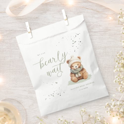 We Can Bearly Wait Sage Baby Shower Gift Tag Favor Bag