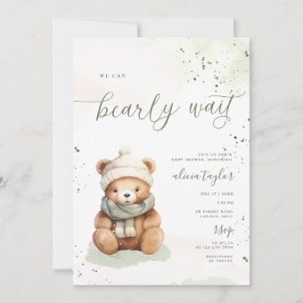 We Can Bearly Wait Sage Baby Shower Invitation | Zazzle