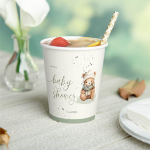 We Can Bearly Wait Sage Baby Shower Paper Cups