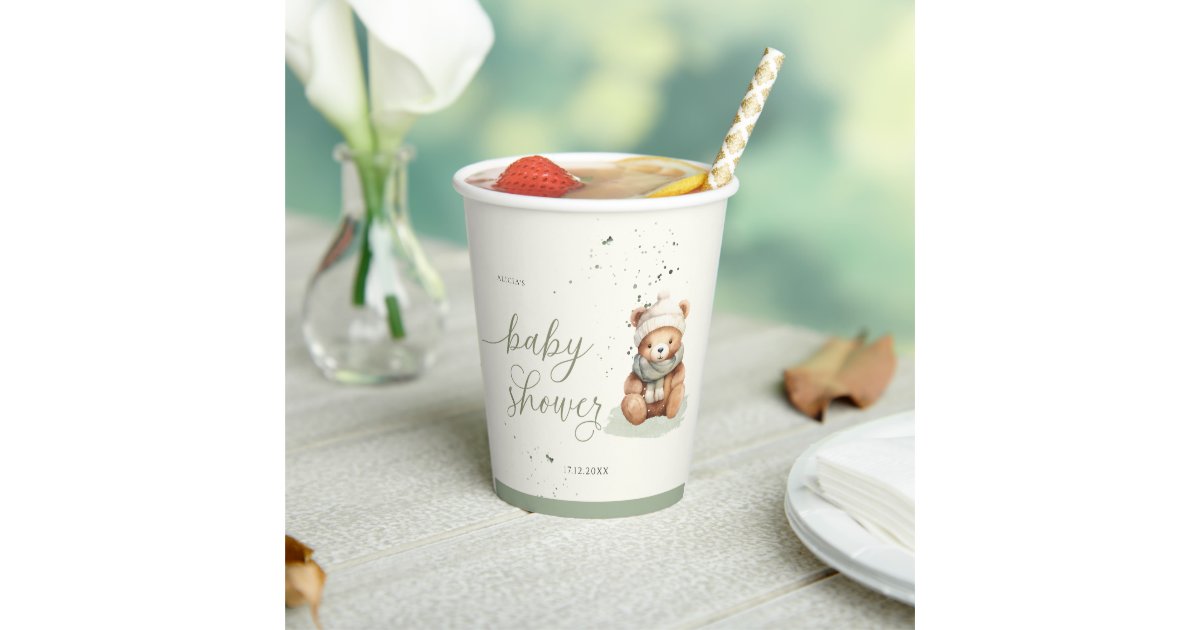 We Can Bearly Wait Sage Baby Shower Paper Cups