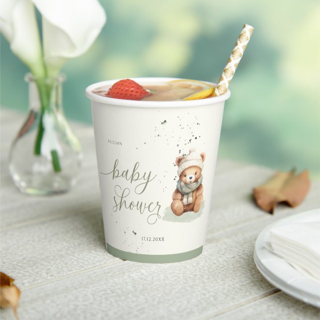 We Can Bearly Wait Sage Baby Shower Paper Cups (Insitu)