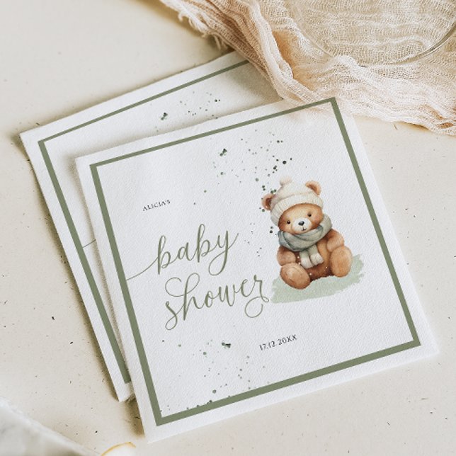 We Can Bearly Wait Sage Baby Shower Paper Cups Napkins (Creator Uploaded)