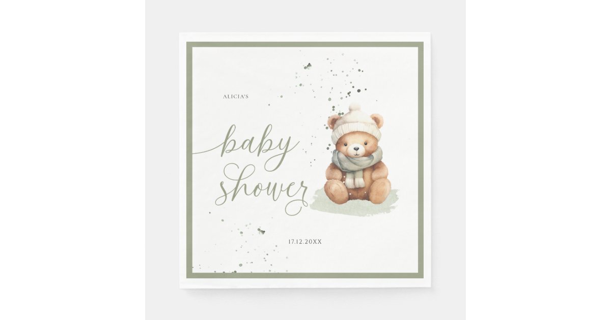 We Can Bearly Wait Sage Baby Shower Paper Cups Napkins