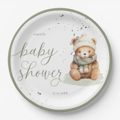We Can Bearly Wait Sage Baby Shower Paper Plates