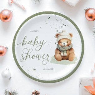 We Can Bearly Wait Sage Baby Shower Paper Plates