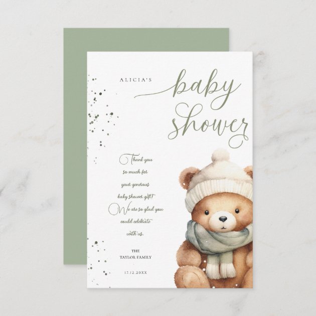 We Can Bearly Wait Sage Baby Shower Thank You Card