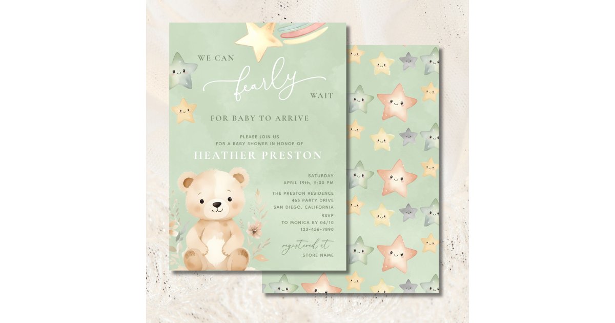 We Can Bearly Wait Sage Green Baby Shower Invitation | Zazzle
