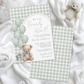 We Can Bearly Wait Sage Green Bear Baby Shower Invitation