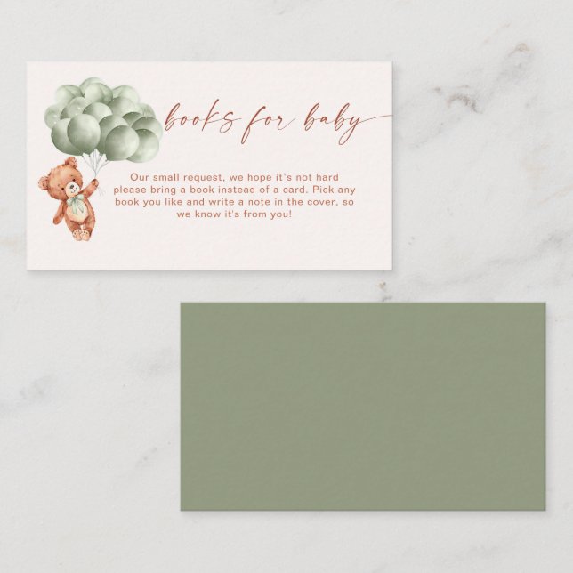 We Can Bearly Wait Sage Green Books For Baby Enclosure Card (Front/Back)