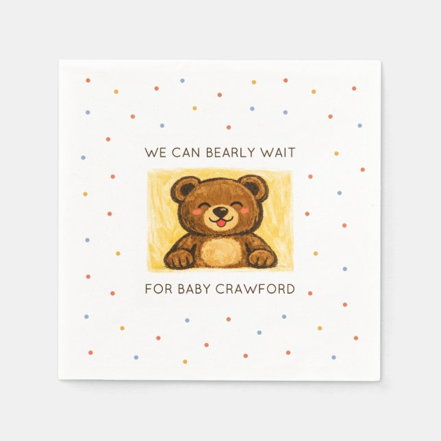 We Can Bearly Wait! Simple Hand Drawn Baby Shower Napkins (Front)