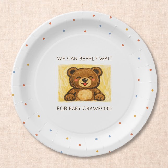 We Can Bearly Wait! Simple Hand Drawn Baby Shower Paper Plates (Creator Uploaded)