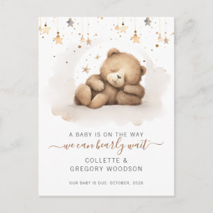 We Can Bearly Wait Sleeping Baby Bear Pregnancy  Announcement Postcard