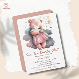 We Can Bearly Wait Sleeping Bear Girl Baby Shower Invitation