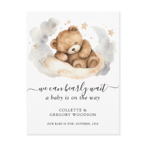 We Can Bearly Wait Sleeping Teddy Bear Pregnancy A Announcement Postcard
