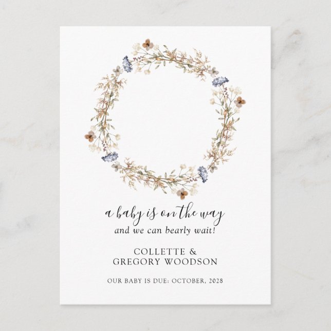 We Can Bearly Wait Sleeping Teddy Bear Pregnancy Announcement Postcard (Front)