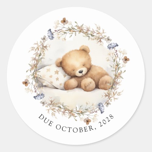 We Can Bearly Wait Sleeping Teddy Bear Pregnancy Classic Round Sticker