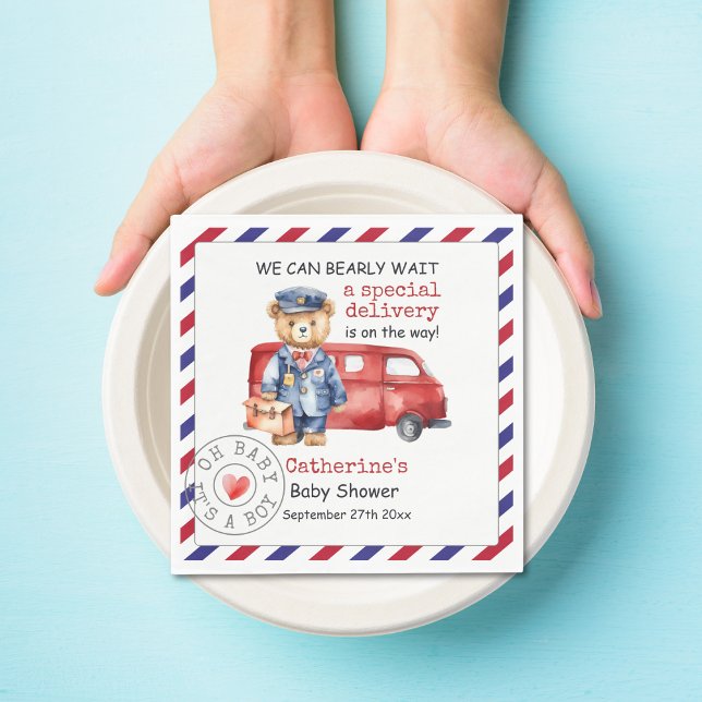 We Can Bearly Wait Special Delivery Baby Shower Napkins (Creator Uploaded)