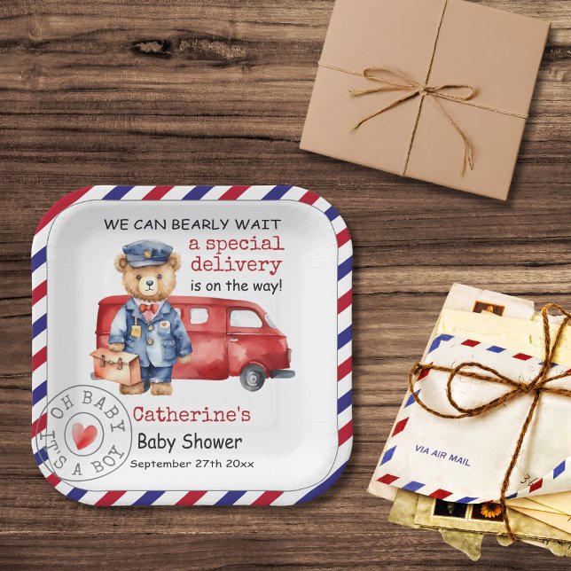 We Can Bearly Wait Special Delivery Baby Shower Paper Plates (Creator Uploaded)