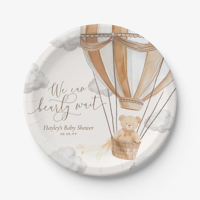 We Can Bearly Wait Tan Baby Shower Paper Plates (Front)