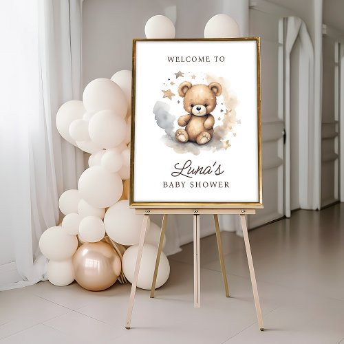 We Can Bearly Wait Tan Baby Shower Welcome Poster