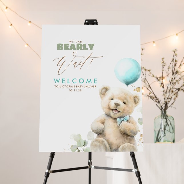 We Can Bearly Wait Teddy Baby Shower Welcome Sign (In Situ (Stand))