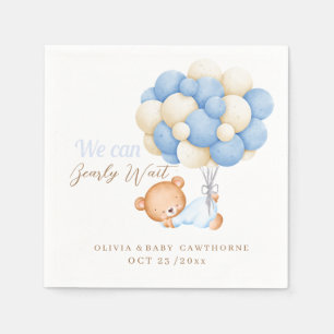 We can Bearly Wait Teddy Balloon Baby Boy Shower  Napkins