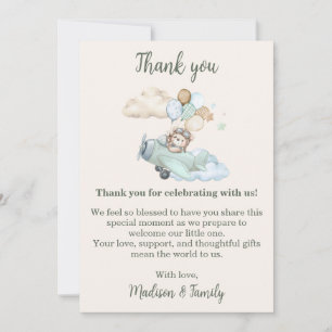 We Can Bearly Wait Teddy Bear Airplane Baby Shower Thank You Card