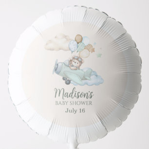 We Can Bearly Wait Teddy Bear Airplane Blue Boy Balloon