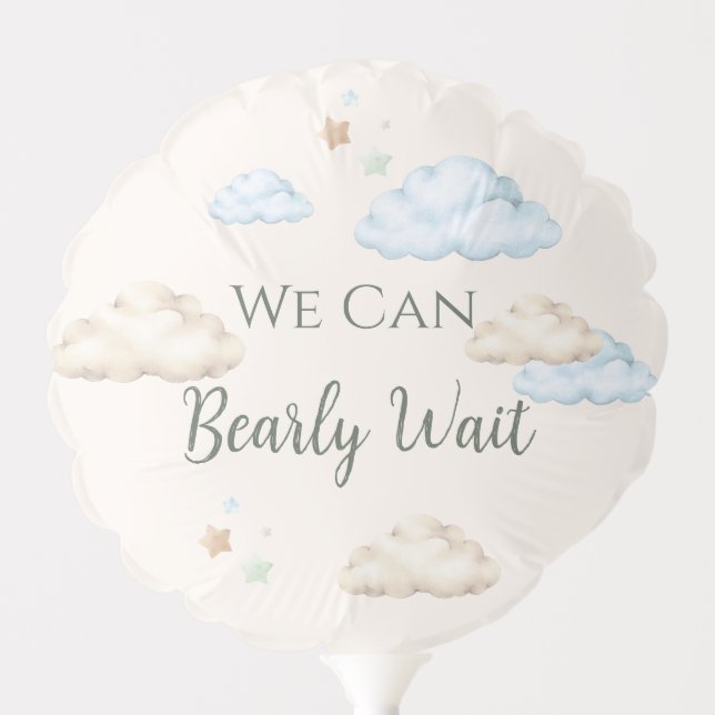 We Can Bearly Wait Teddy Bear Airplane Boy Balloon (Front)