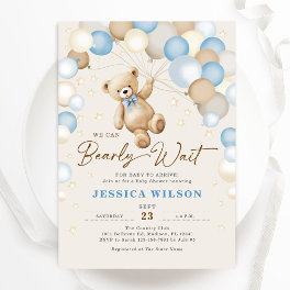 We Can Bearly Wait Teddy Bear Baby Boy Shower Invitation