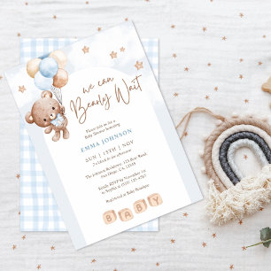 We Can Bearly Wait Teddy Bear Baby Boy Shower Invitation