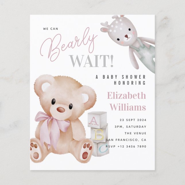 We Can Bearly Wait Teddy Bear Baby Shower  (Front)