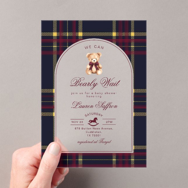 We Can bearly wait Teddy Bear Baby Shower Acrylic Invitations (Insitu (Handheld))