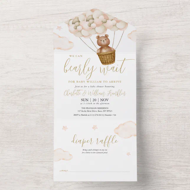 We Can Bearly Wait Teddy Bear Baby Shower All In One Invitation | Zazzle
