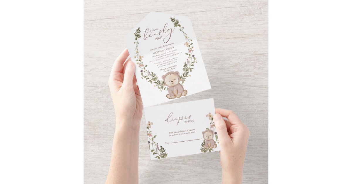 We Can Bearly Wait Teddy Bear Baby Shower All In One Invitation | Zazzle