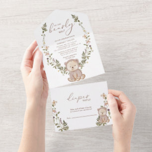 We Can Bearly Wait Teddy Bear Baby Shower All In One Invitation