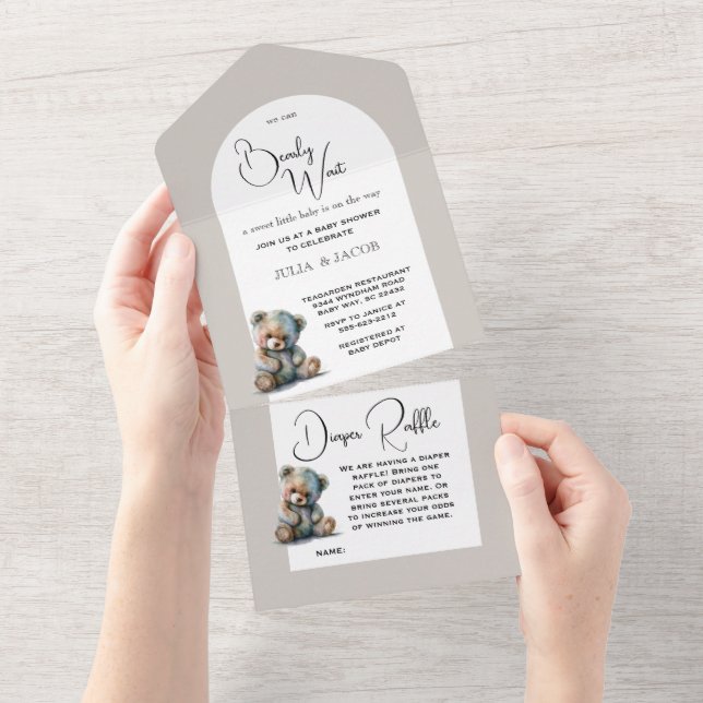 We Can Bearly Wait Teddy Bear Baby Shower All In One Invitation (Tearaway)