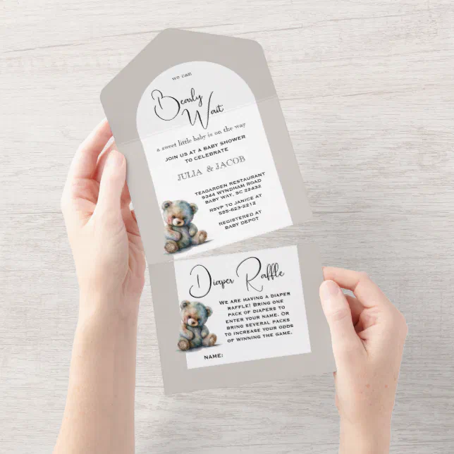 We Can Bearly Wait Teddy Bear Baby Shower All In One Invitation | Zazzle