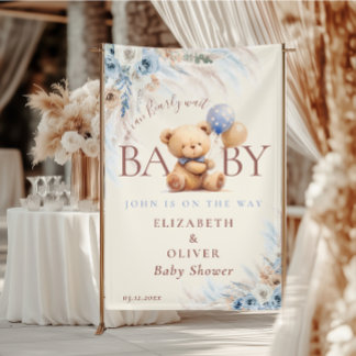 We Can Bearly Wait Teddy Bear Baby Shower Backdrop Banner