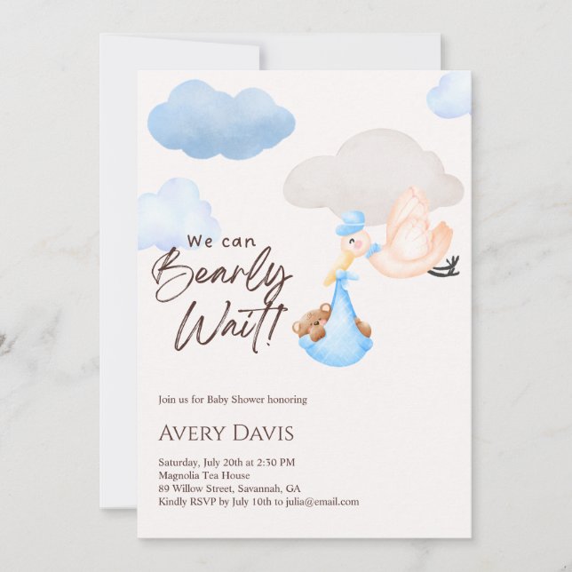We can Bearly Wait Teddy Bear Baby Shower BLUE Invitation (Front)