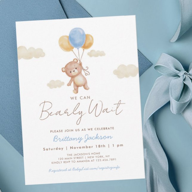 We can Bearly Wait Teddy Bear Baby Shower Blue Invitation (Creator Uploaded)