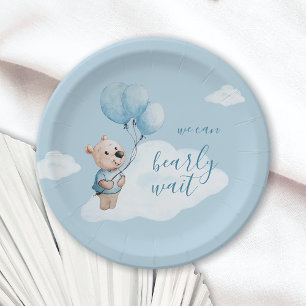 We Can Bearly Wait Teddy Bear Baby Shower Blue Paper Plates