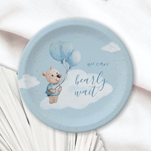 We Can Bearly Wait Teddy Bear Baby Shower Blue Paper Plates